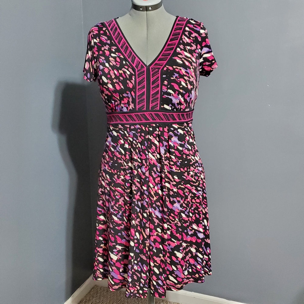 Apt. 9 Pink and Black Patterned Midi Dress Stretchy Size M